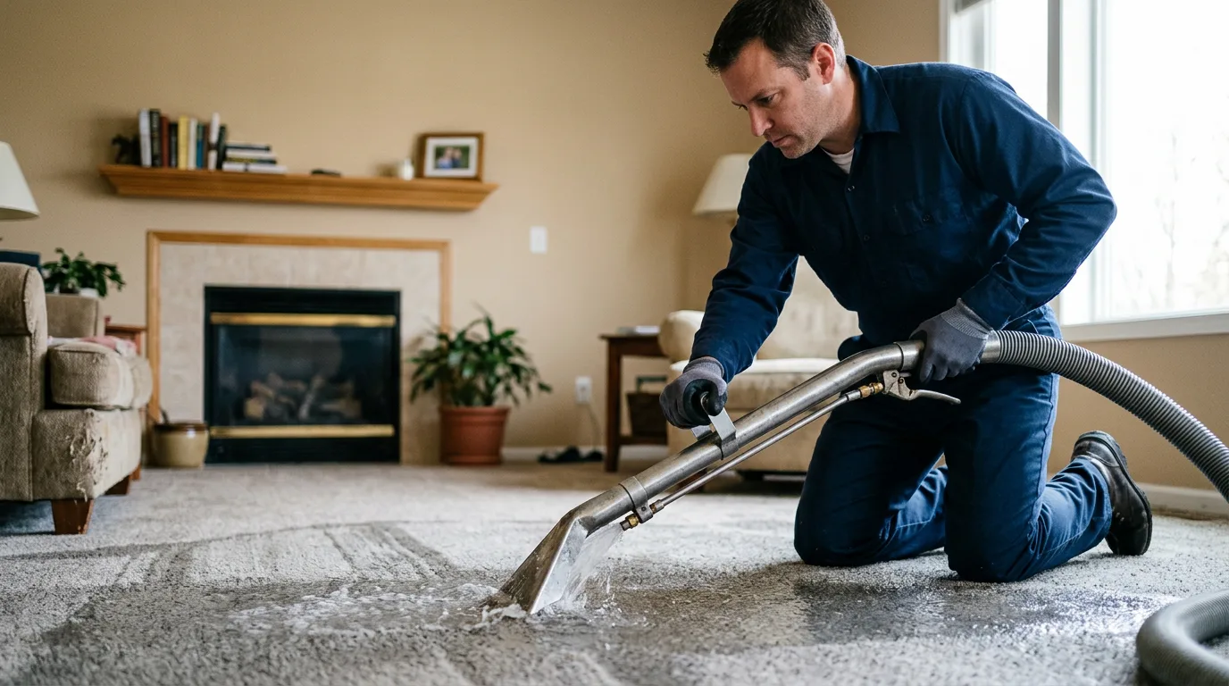 Water damage restoration technician working near Mays, IN